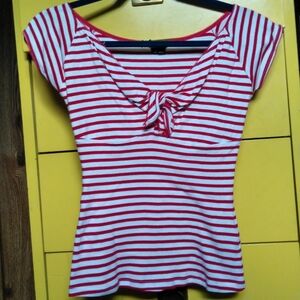 Hell Bunny Red and White Striped Short Sleeve Top